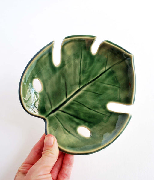 clay monstera leaf Green Monstera Leaf Bowl