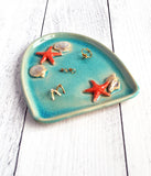 Aqua and Orange Shell Tray Jewelry Holder