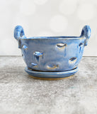 Berry Bowl - Blue Fish Design with Saucer