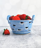 Berry Bowl - Blue Fish Design with Saucer