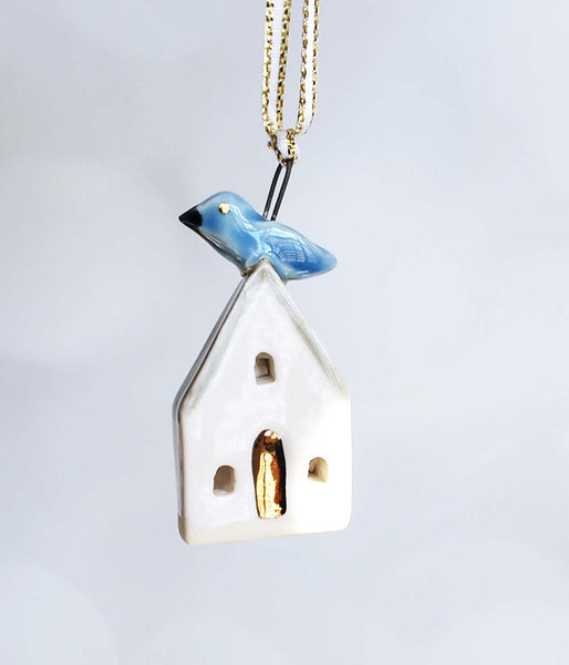 Mini House Ornament - Blue Bird