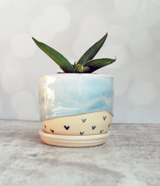 Blue Heart Planter - Medium with saucer