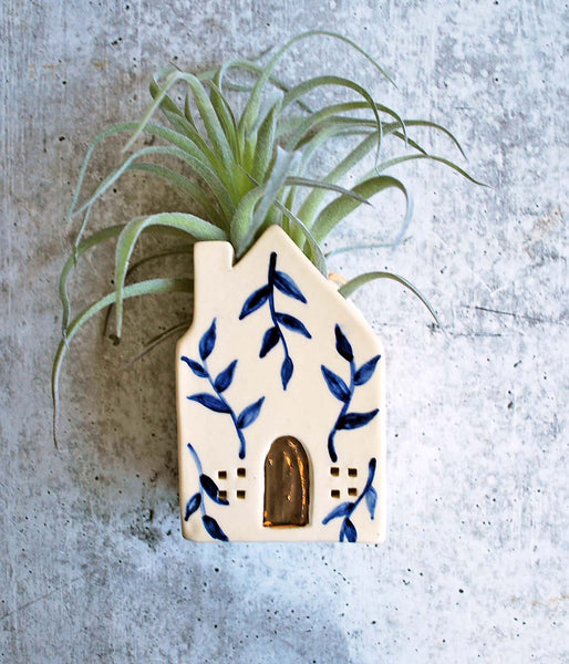 Wall Hanging - Blue Leaves and Gold House