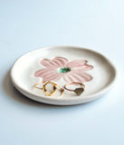 porcelain ring dish with pink dogwood stamped