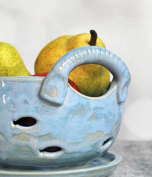 Berry Bowl - Light Blue Fish Design with saucer