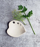 Leaf Shaped Ceramic Dishes with 5 holes of various sizes, to strip herbs