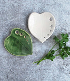 Leaf Shaped Ceramic Dishes with 5 holes of various sizes, to strip herbs