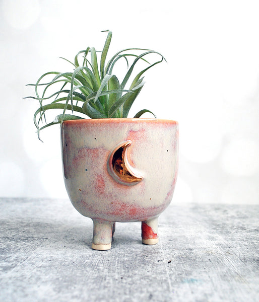 Pink and Gold Moon Planter - Medium with tripod legs