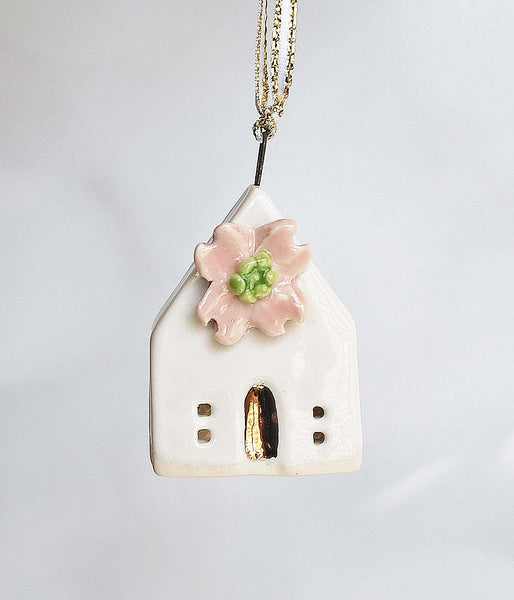 Mini House Ornament - Pink Dogwood Flower