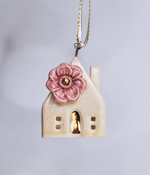 Mini House Ornament - Pink Flower