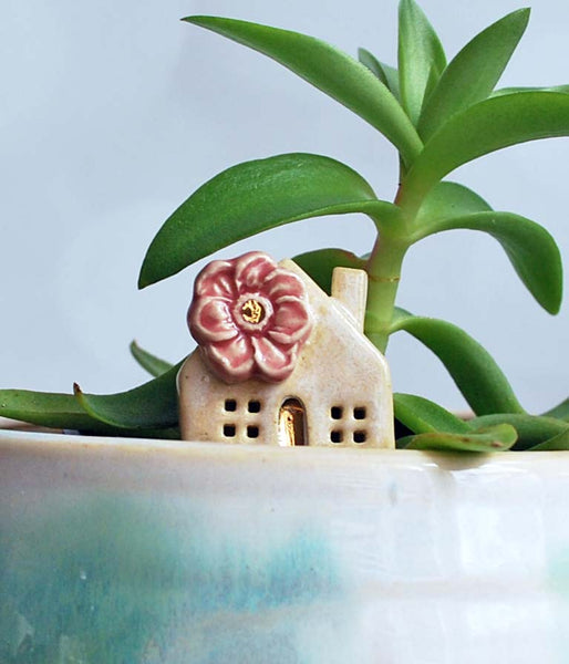 Plant Stake - House with Pink Flower