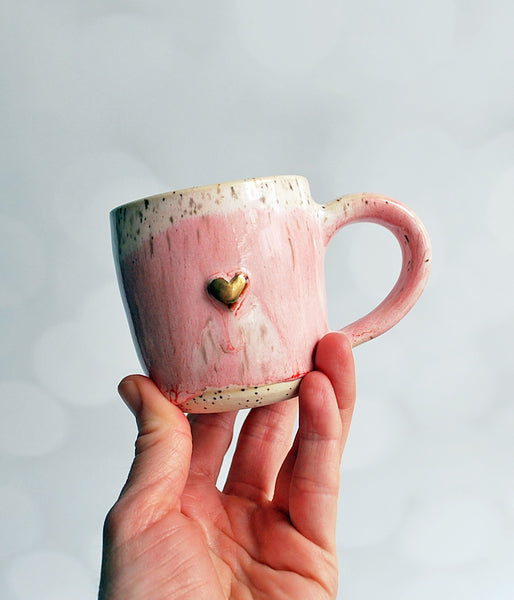 Espresso Cup - Pink with gold heart