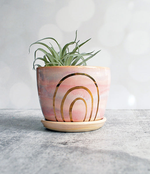 Pink Rainbow Planter - Medium with saucer