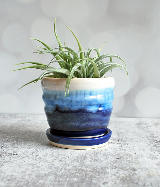 Blue Planter - Small Ridged
