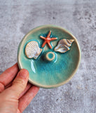 Aqua and Orange Shell Ring Holder