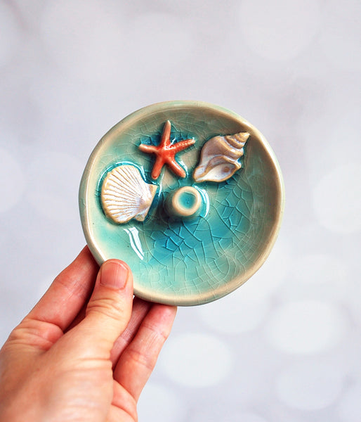 Aqua and Orange Shell Ring Holder