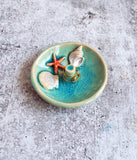 Aqua and Orange Shell Ring Holder