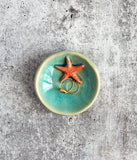 Aqua and Orange Starfish Ring Dish