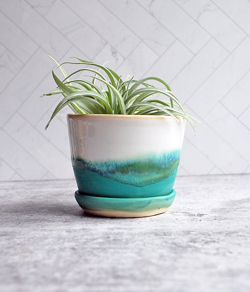 White Green Planter - Small