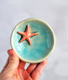 Aqua and Orange Starfish Ring Dish
