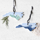 Ocean State Ornament - Made to OrderAs seen in "Our State Magazine"! All states available. This handmade ceramic ornament is perfect for beach lovers! A custom state christmas ornament - with an ocean 