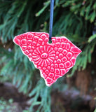 State Ornament - Lace - Made to OrderColorful State Heart Christmas Ornament - handmade with clay, with an imprinted lace pattern. Made to order just for you, will ship in 1-2 weeks.
**When ordering, pl