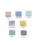 Color choices for ornaments: pink, light blue, aqua, light purple, yellow, green and gray