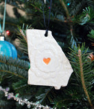 State Ornament - Lace with Heart - Made to OrderA gorgeous handmade state ornament, with a colorful heart. All states available! Celebrate your favorite state with this custom state ornament. This ornament has a p