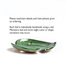 Green Monstera Leaf Bowl - SmallThis one-of-a-kind handmade ceramic split-leaf Monstera leaf bowl is perfect as a soap dish, spoon rest, jewelry dish or to hold your keys in. Glazed in a bright glo