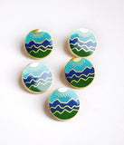 Blue Ridge Mountain Enamel PinBlue Ridge Mountain hard enamel cloisonné pin. This high-polished pin has a sky blue background, with different shades of blue and green for the mountains, and gold 