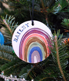 Rainbow OrnamentHandmade rainbow ornament with 22k gold or silver luster details, hand stamped with a date or name of your choosing (or left blank). A perfect family ornament for 20