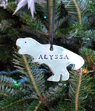 Personalized T-Rex ornament in aqua