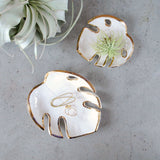 White and Gold Monstera Leaf Bowl - SmallMonstera Leaf Bowl :: Philodendron Leaf Dish :: Jewelry Storage :: Soap Dish :: Key Holder
This little leaf bowl is handmade with a cream-colored clay, and is glazed